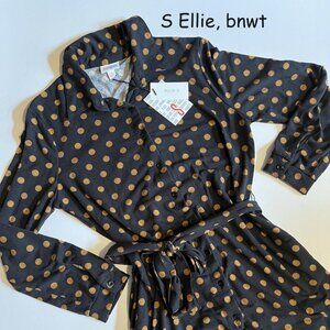 Small Lularoe Ellie shirtdress, black with brown dots